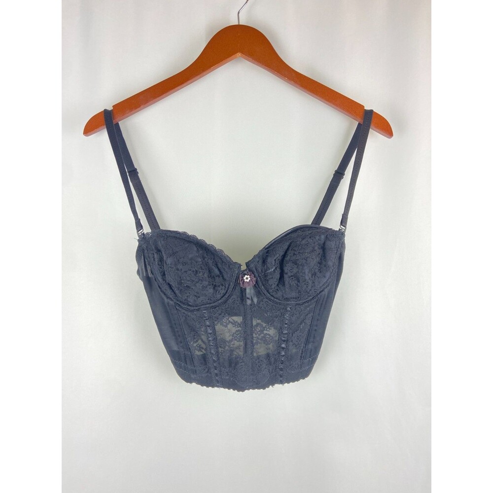 Cupido Bra Women's 34B Black Lace Longline Bustier Fairy Grunge Sexy Corset